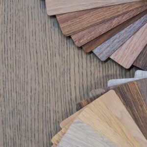 Wooden samples for floor laminate or furniture in home or commercial building.Small color sample boards. Copy space, design